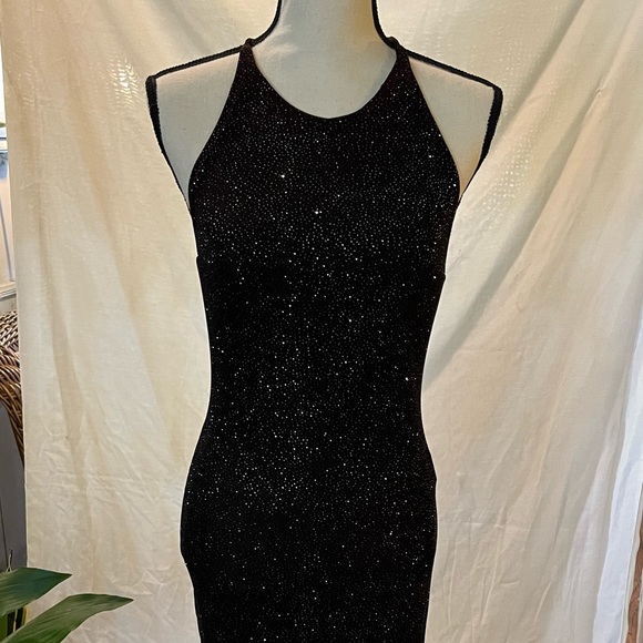Vintage Y2K Gunne Saxe/Jessica McClintock  black shimmery open beaded back dress - Picture 6 of 9